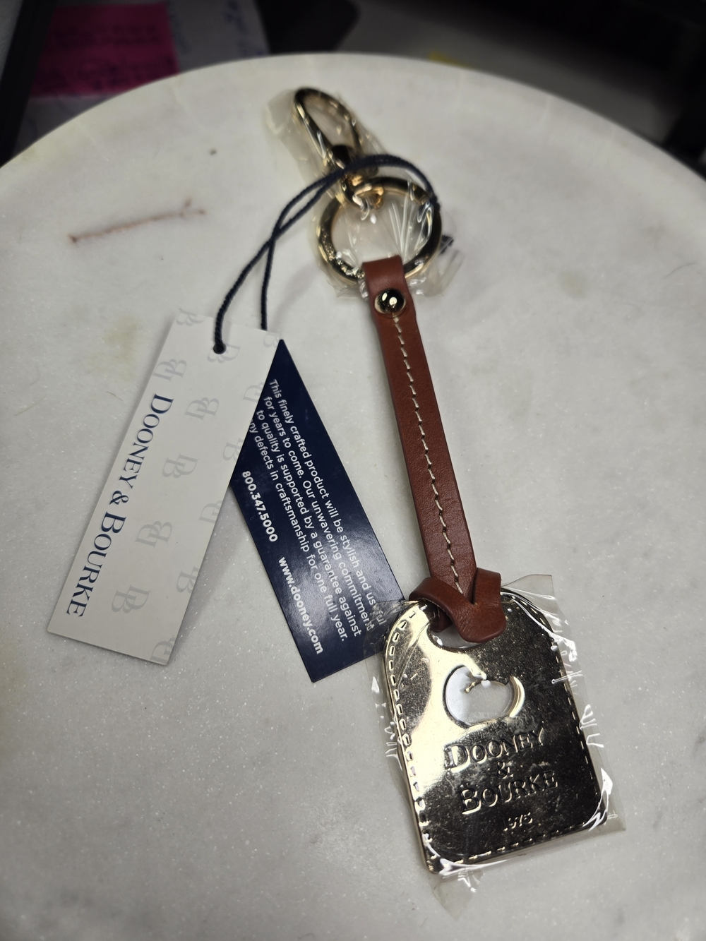 NWT Dooney & Bourke Luggage Tag Key Fob Gold Medallion Charm Rare Discontinued
